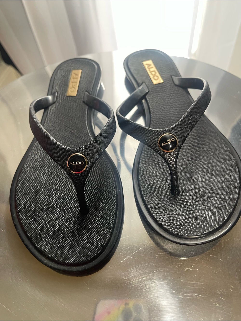 Aldo Black Flip Flops